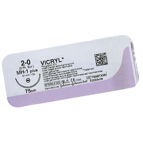 Викрил 5/0 Johnson&Johnson, игла режущая 16мм, окр. 3/8, неокрашенная нить, 45см, 24шт